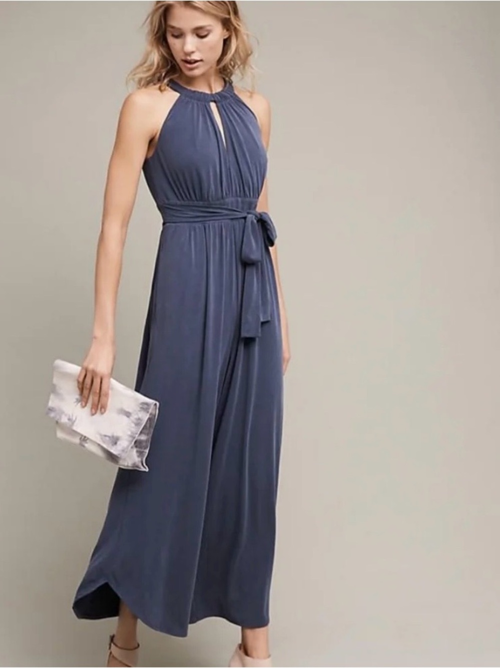 Anthropologie Moulinette Soeurs Eremita Halter Dusky Blue Keyhole Jumpsuit